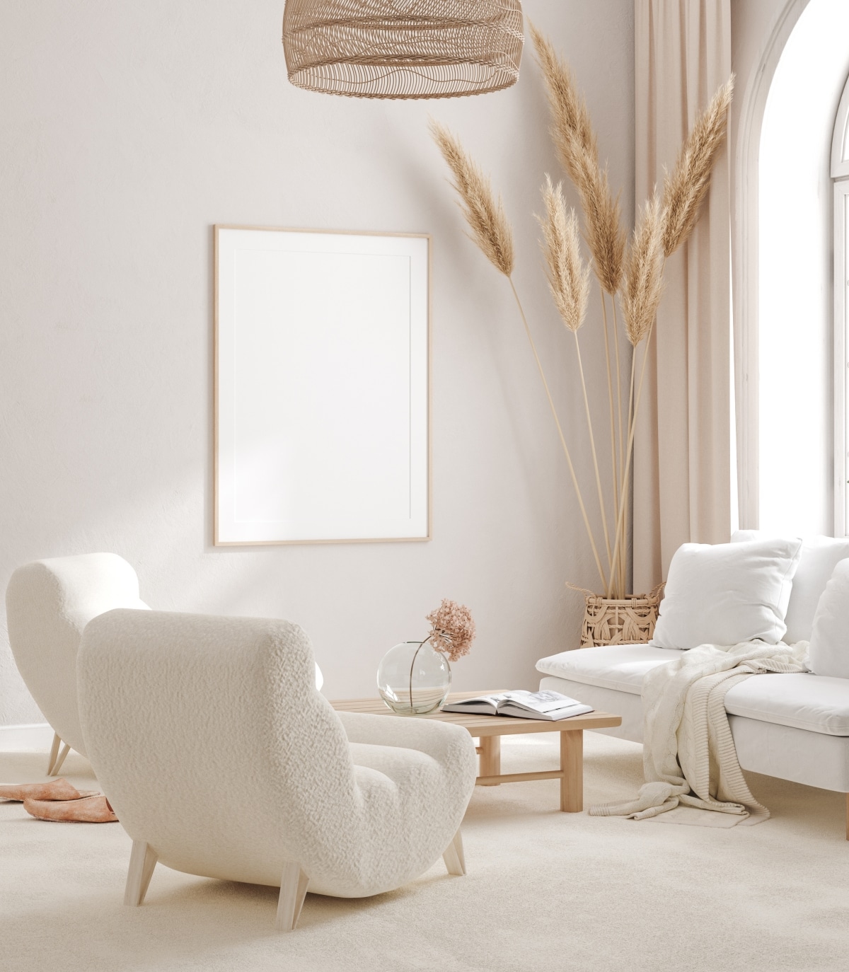 stylish white boho living room