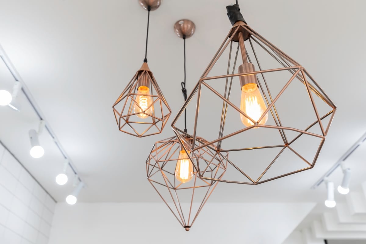 copper geometric chandeliers