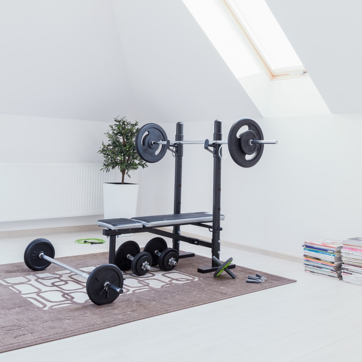 small home gym with natural light