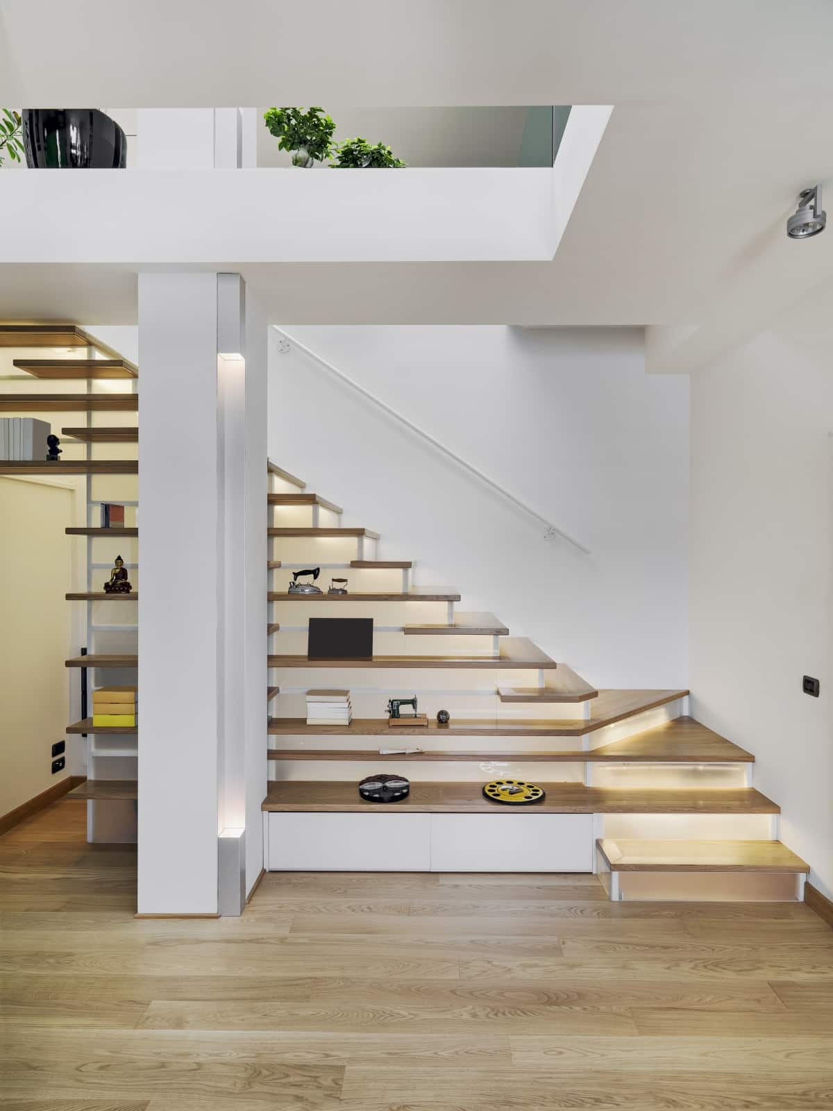 modern staircase with steps used as shelves