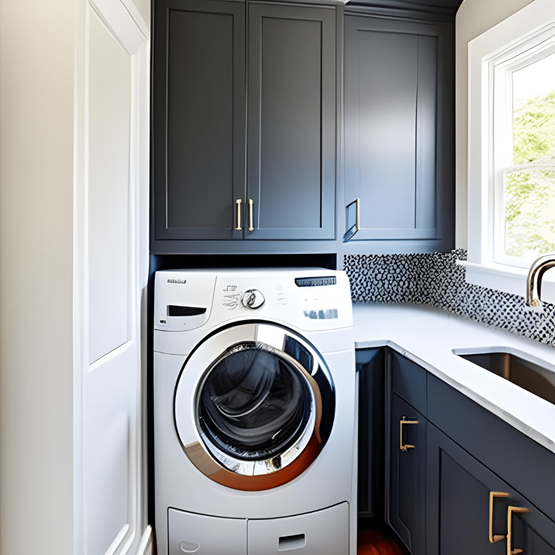 white and grey laundry room 