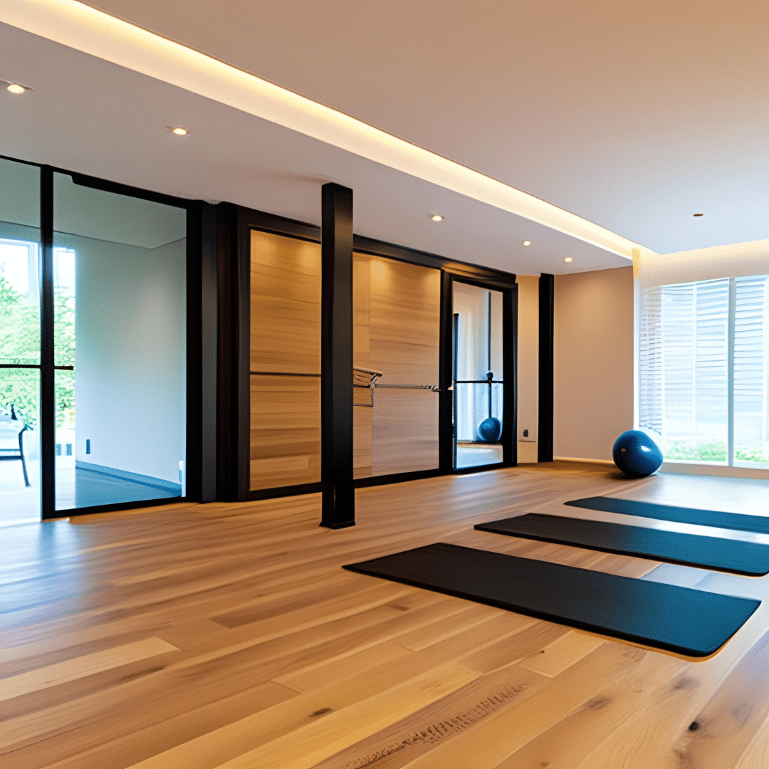 wood flooring in home gym interior