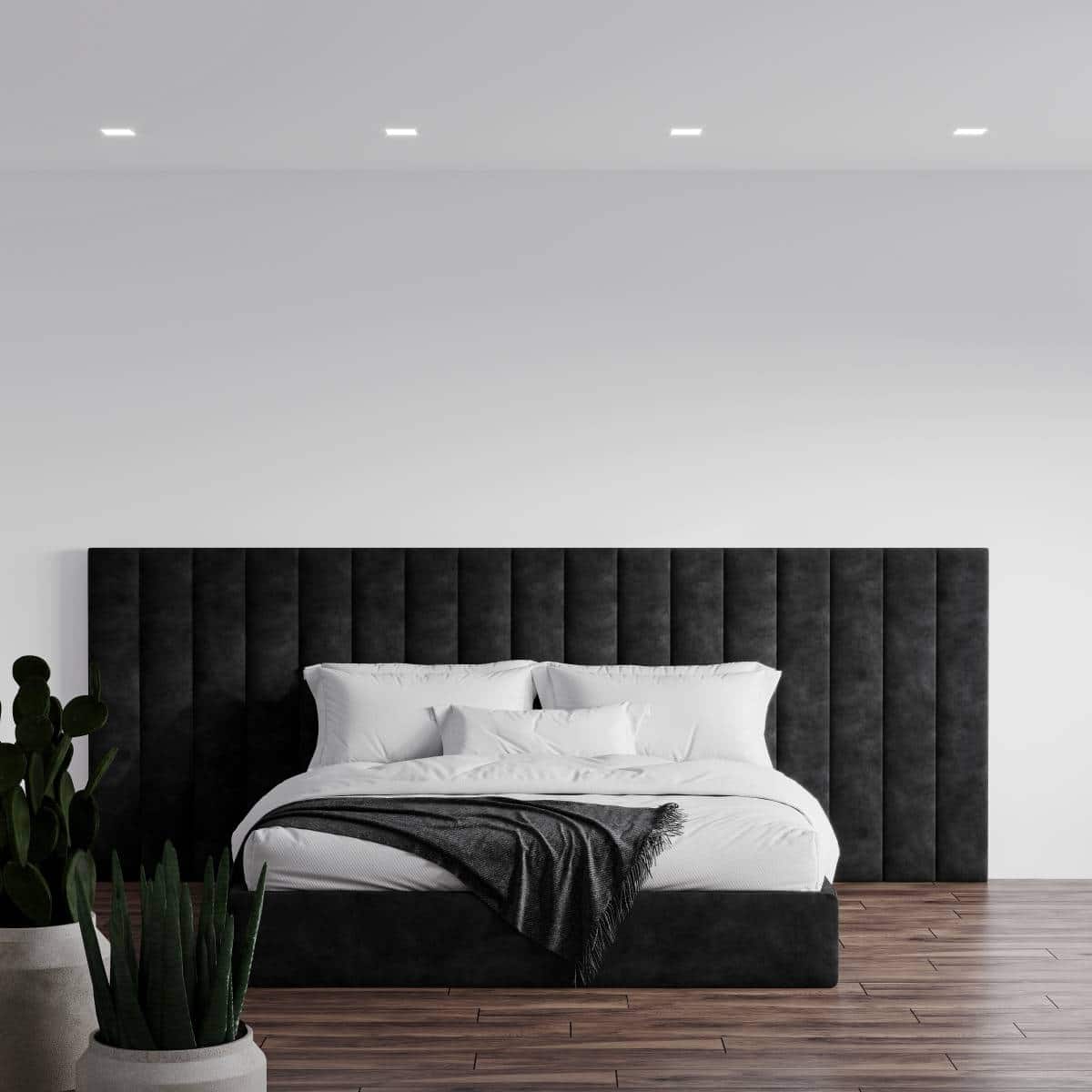 Monochrome black and white minimalist bedroom