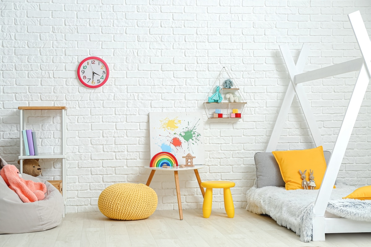 bright yellow pillows in kids room