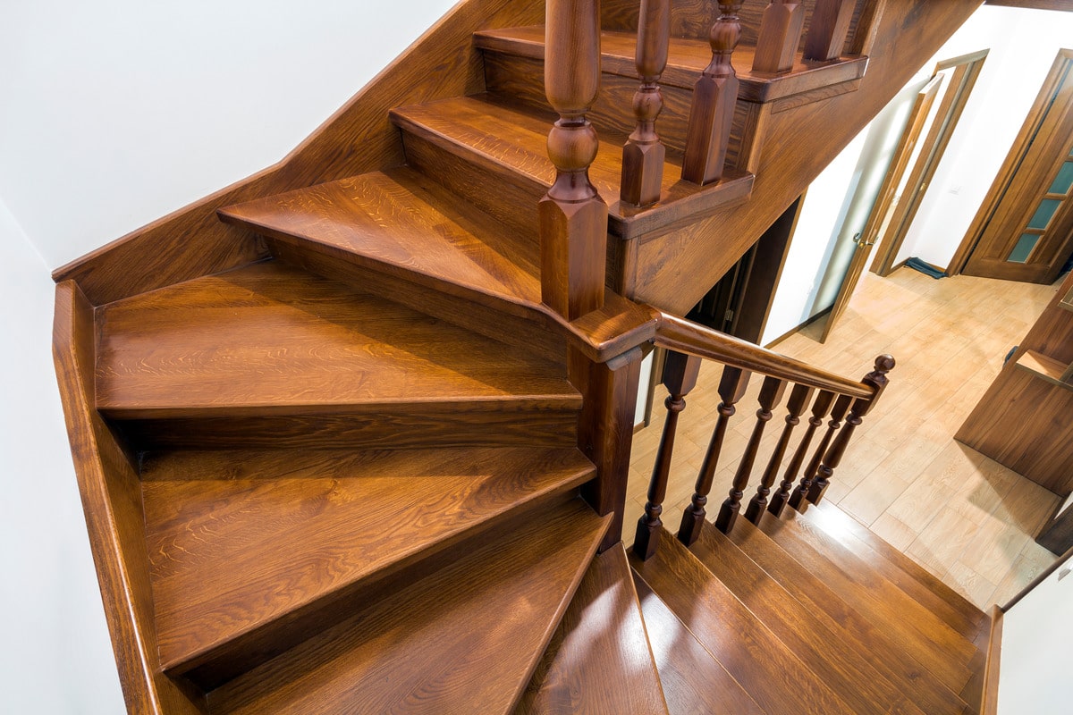 Close-up detail of brown wooden stairs