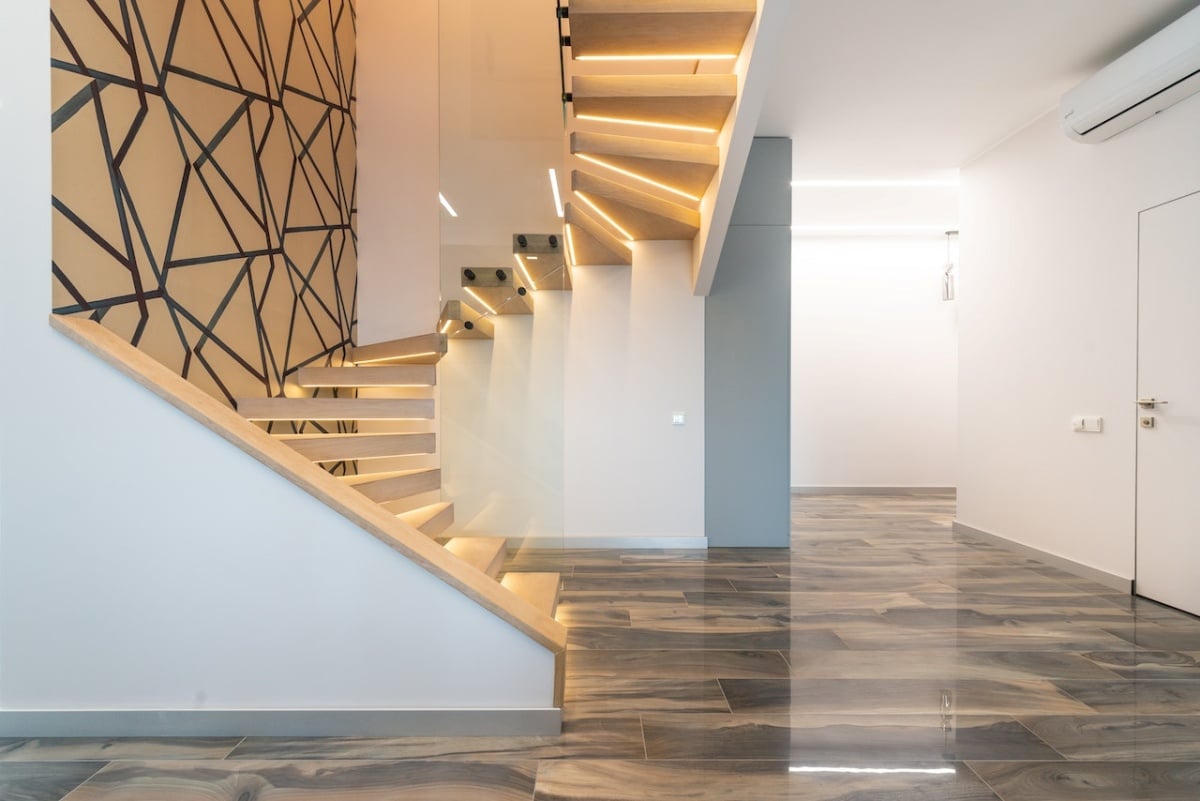 Modern stairs and corridor interior with laminate at home