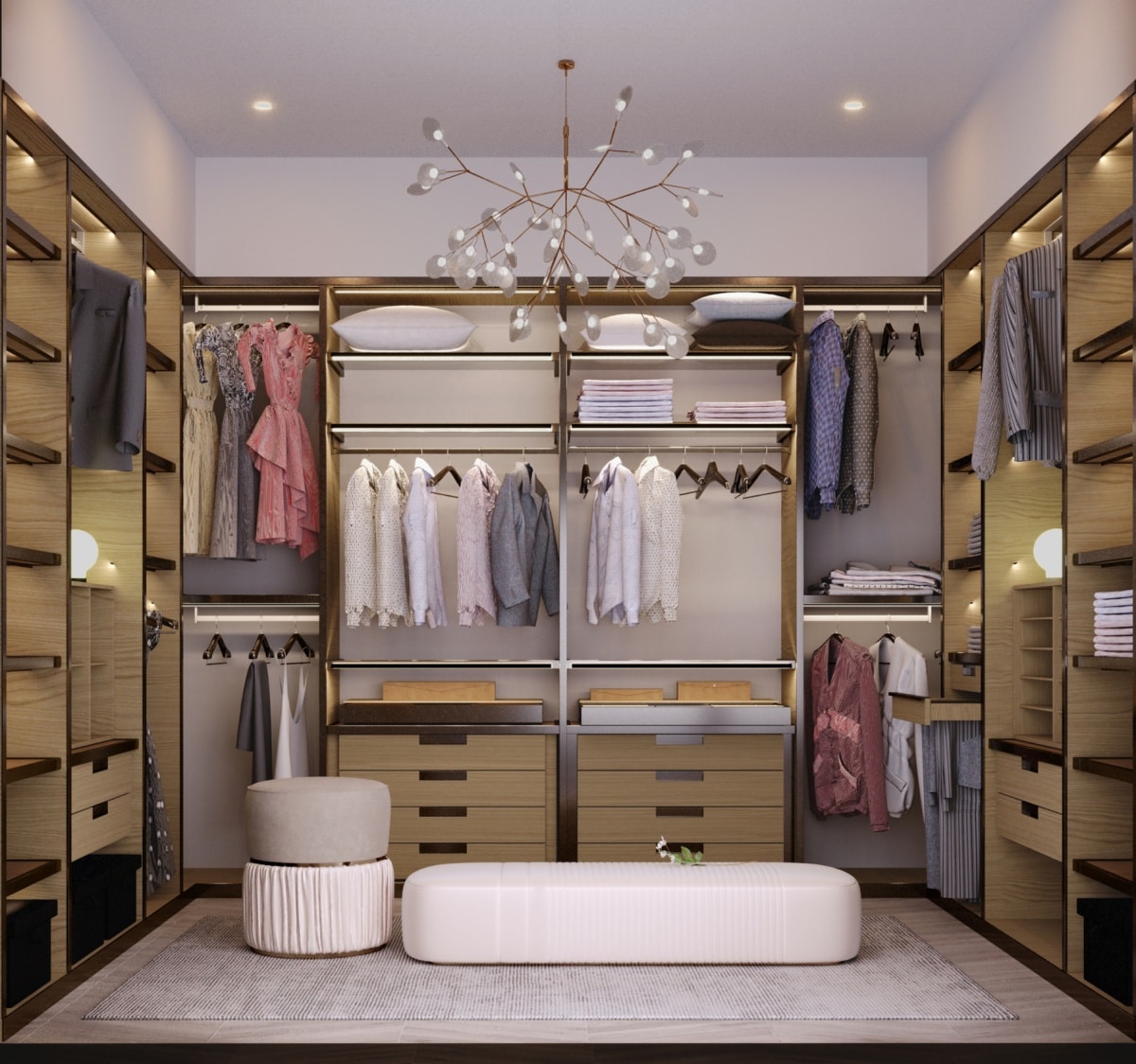 interior of dressing room with feature pendant light