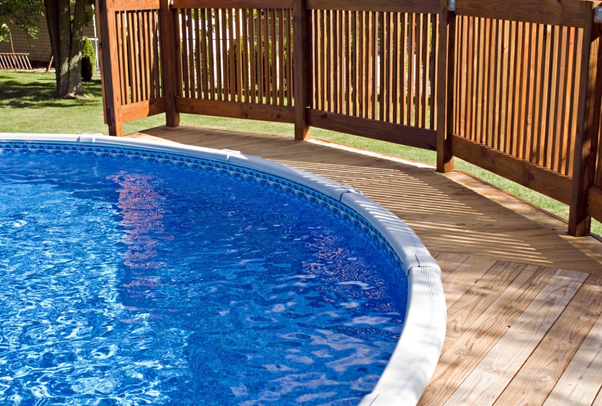 wooden pool deck and railing