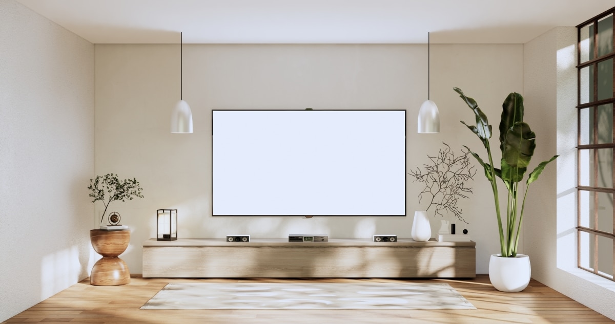 japanese style tv wall with plants