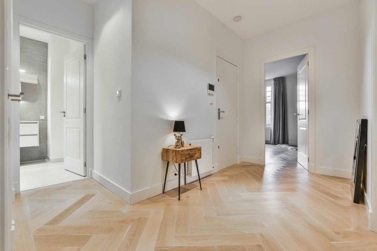 minimalist hallway with small desk