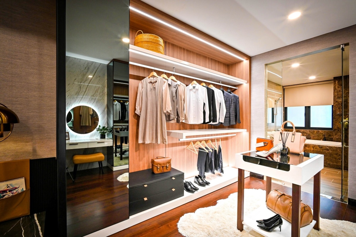 Wardrobe with full-length mirror and led lights