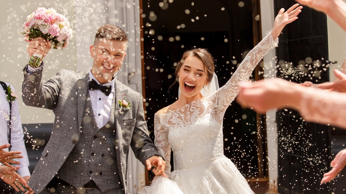 A happy bride and groom newly married.