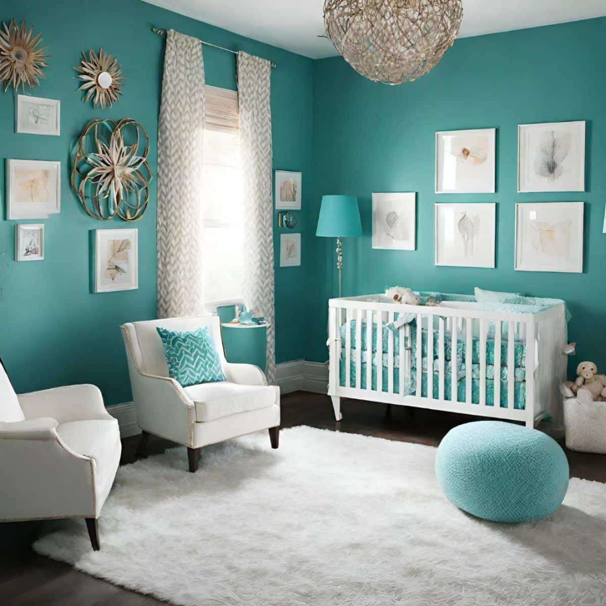 a teal room for a newborn baby