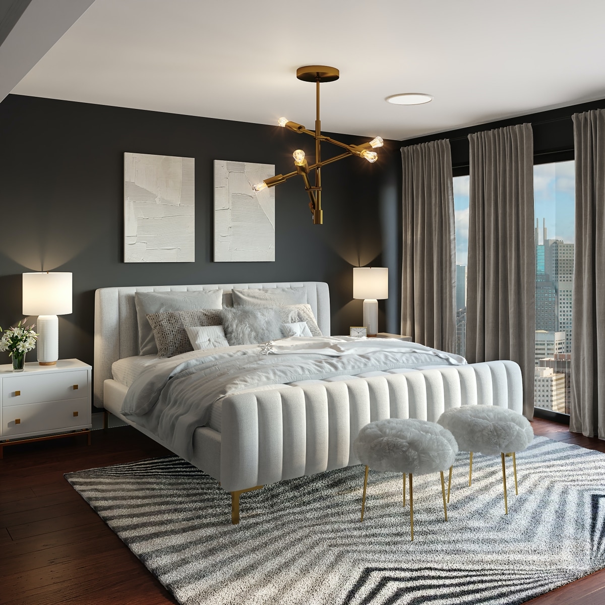 bedroom with black and white interior