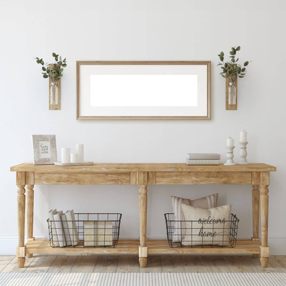 rustic furniture with a large mirror in the center