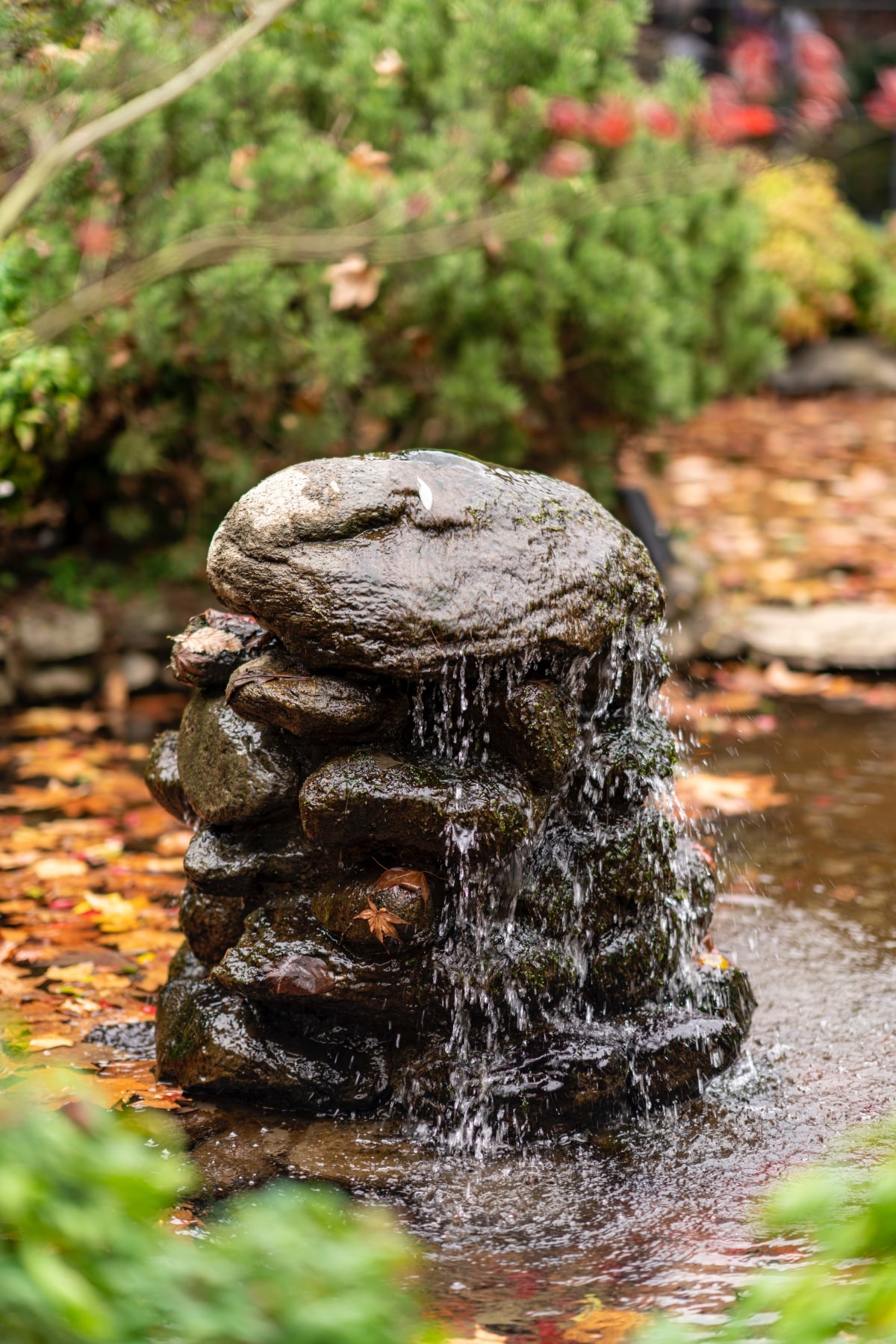 Rocky Water Fountain in a Pond