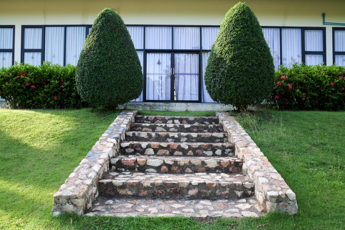 stone stairs in sloping garden entrance