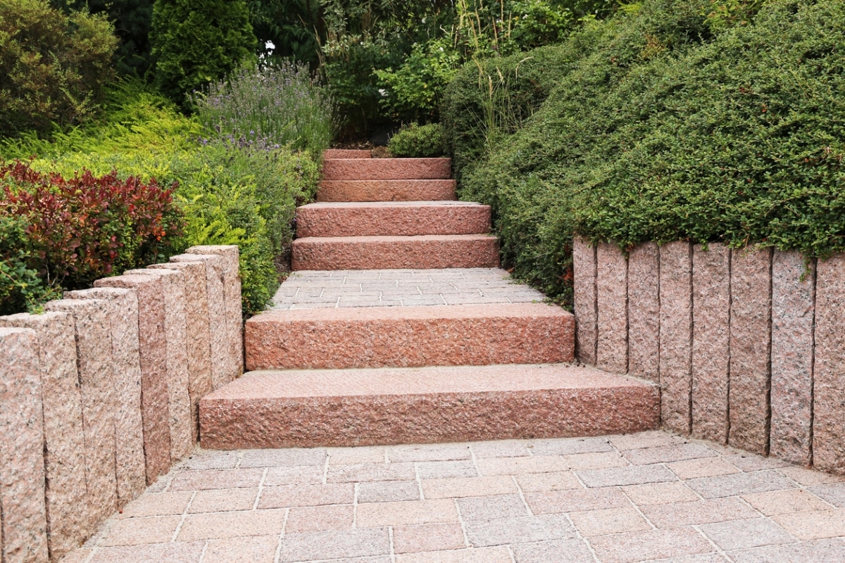 solid block steps and garden border